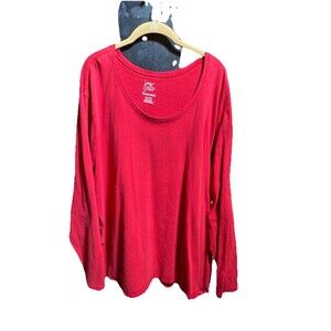 Long Sleeve Blouse Tee Scoop Neck  Cotton Womens Just My Size  RED 5X